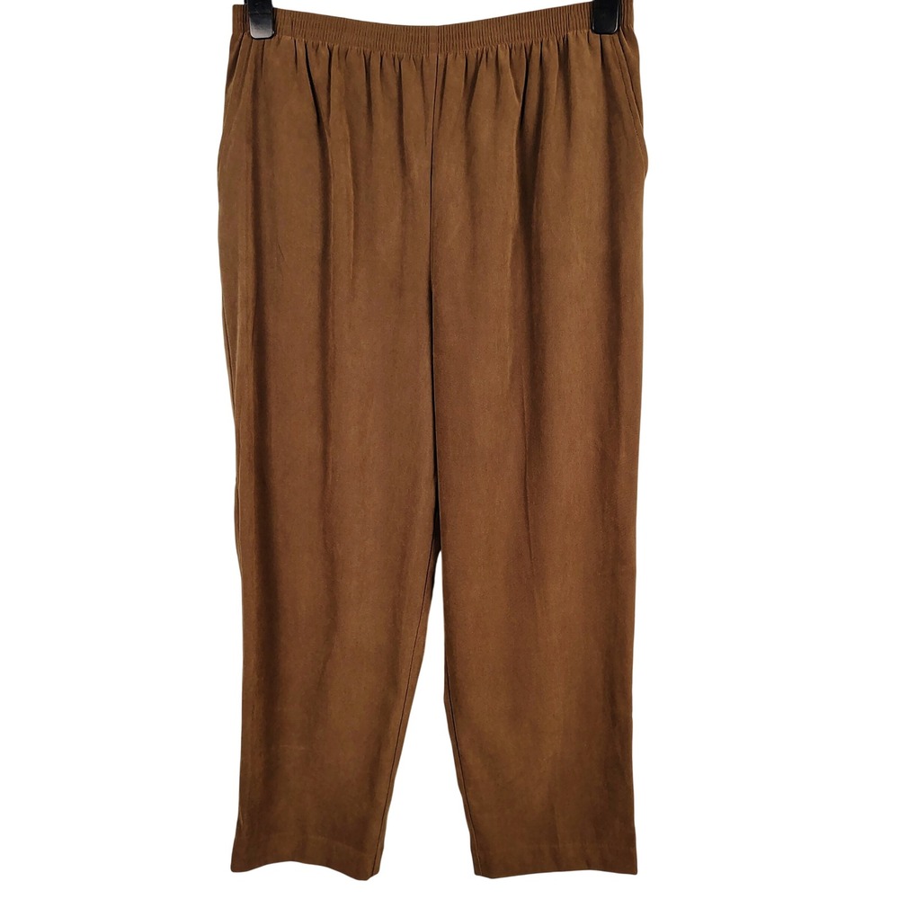 Alfred Dunner Womens SZ 18 Pull On Faux Suede Pants Brown Earthy Dark Academia